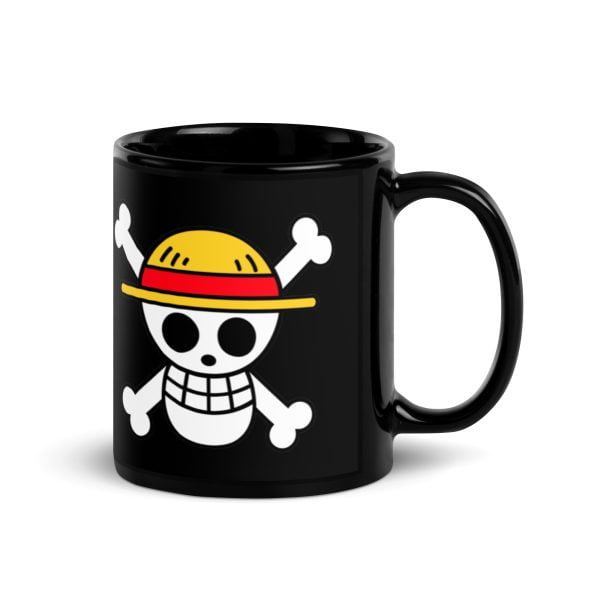One Piece Straw Hat Black Glossy Mug