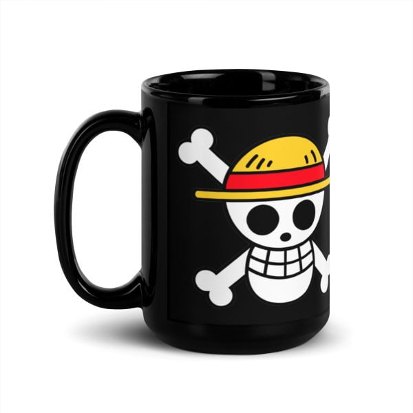 One Piece Straw Hat Black Glossy Mug